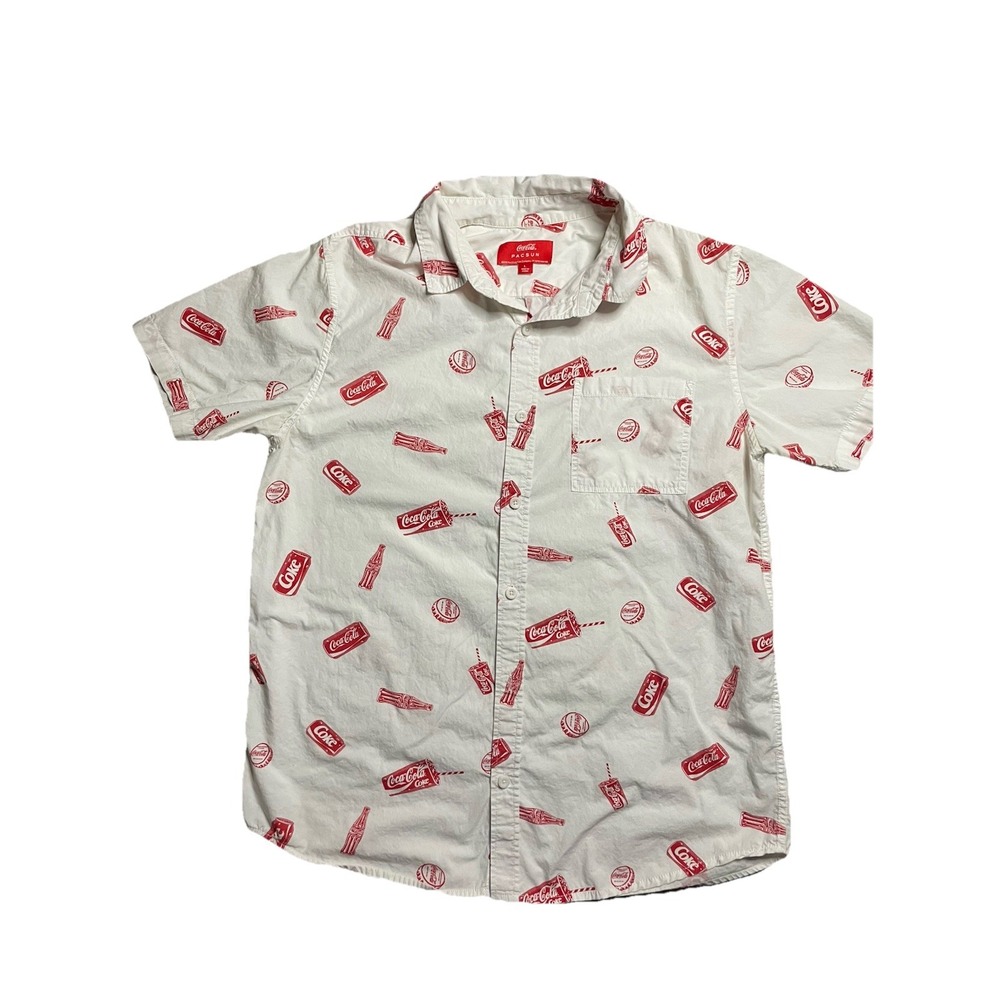 Coca-Cola x PacSun Button Up Shirt Men's Large White Red Print Bottles 2018